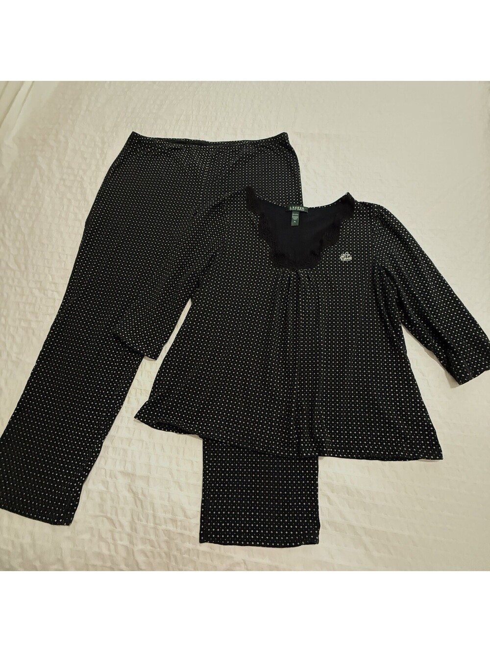 Lauren Ralph Lauren Black Pajama Shirt & Pants Set Extra Large XL